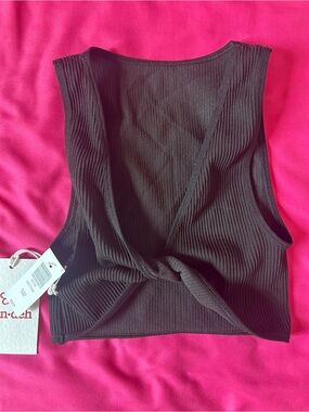 Aritzia Black Ribbed Twist front Crop Tank Top